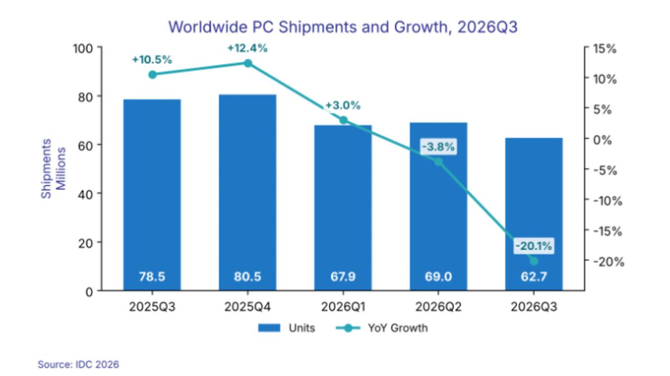 IDC: 2026 üçüncü çeyrek global PC sevkiyatları %20 düşüşte